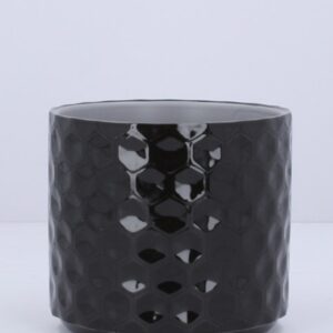 Plant Pot - Black Gloss - Honeycomb - Image 1